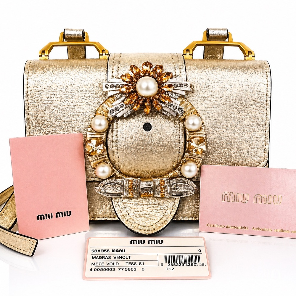 Miu Miu Gold Madras Crystal Embellished Crossbody Bag - Picture 3 of 13